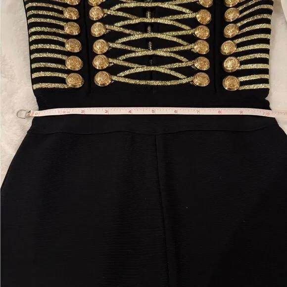 Dalia Macphee Black & Gold Bodycon Military Jumpsuit Size 2/4 Small NWT